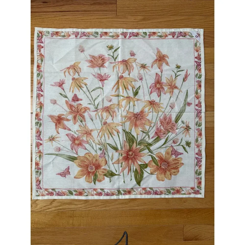 April Cornell Orange‎ Floral Cotton Cloth Napkin Dishcloth Tea Towel Cottagecore